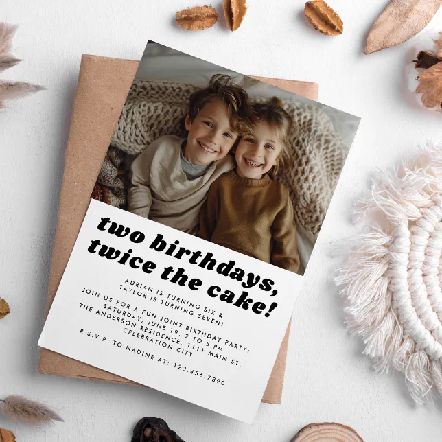 Joint Kids Siblings Birthday Party Modern Photo Invitation Zazzle