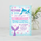 Joint Mermaid and Shark Birthday Invitation (Standing Front)