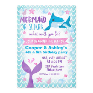 Joint Mermaid and Shark Birthday Invitation