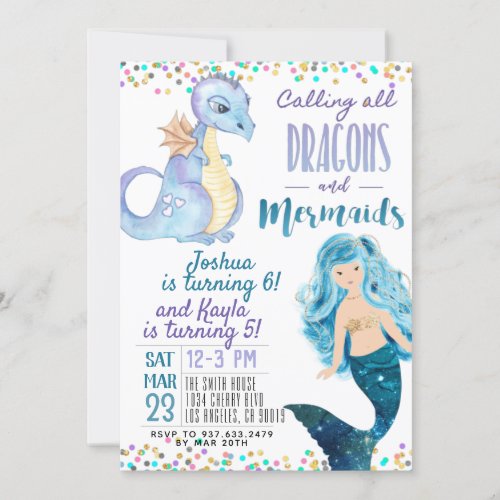 Joint Mermaid Dinosaur Birthday Invitation