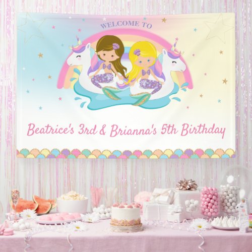 Joint Mermaids and Unicorn Pool Birthday Welcome  Banner
