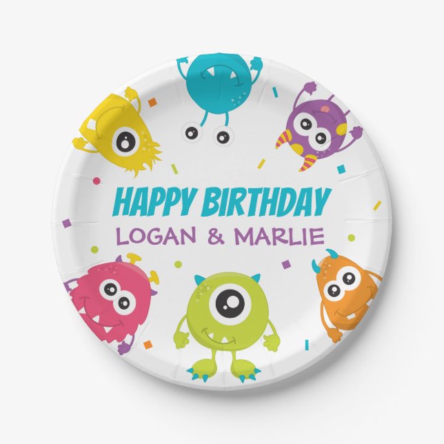 Joint Monster Birthday Party Paper Plates (Front)