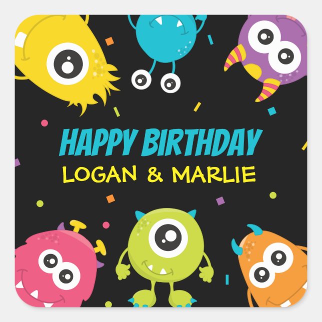 Joint Monster Birthday Party Square Sticker (Front)