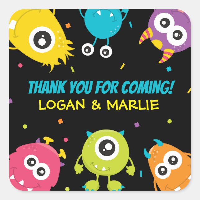 Joint Monster Birthday Party Square Sticker (Front)