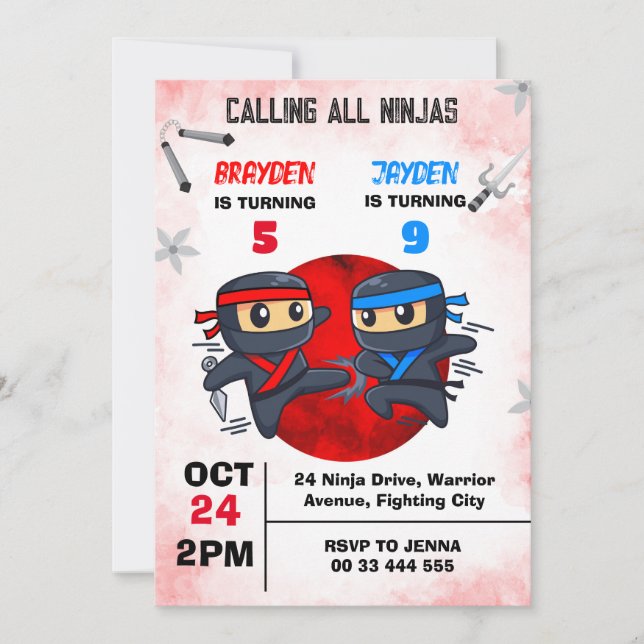 Joint Ninja Birthday Martial Arts Party Invitation (Front)