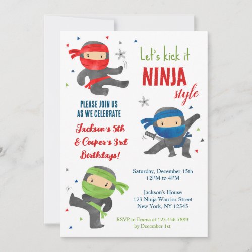 Joint Ninja Warrior Birthday Party Invitations