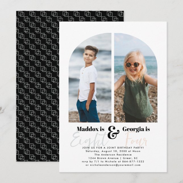 Joint Party | Simple 2 Photo Birthday Party Invitation (Front/Back)