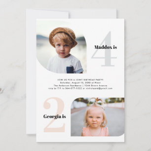 Joint Party   Simple 2 Photo Birthday Party  Invitation