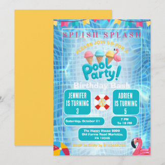 Joint Pool Party for Kids | Summer Birthday Bash Invitation