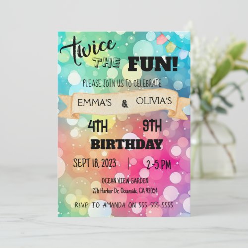 Joint Sibling Combined Birthday Party Girl Boy Invitation