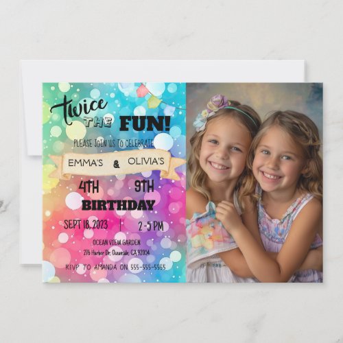 Joint Sibling Combined Birthday Photo Boy Girl Invitation