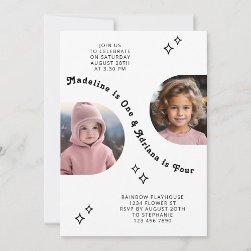 Joint Sibling Portrait Photo Minimal Arch Birthday Invitation