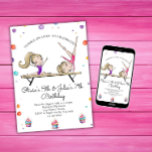 Joint Sisters Blonde Sibling Gymnastics Birthday Invitation<br><div class="desc">This gymnastics birthday party invitation is part of a matching set of birthday party accessories. Your little girl is going to enjoy every magical moment of her special day. This design features the colors of the rainbow with special emphasis on pink and purple. You will find a lovely gymnasts, balls...</div>