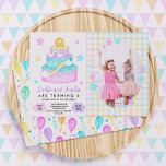 Joint Sisters Rainbow Birthday Party Photo Invitation<br><div class="desc">This joint sisters rainbow birthday party invitation with a photo is ideal for twin sisters or friends close in age who want to have a double birthday party. The invitation text can also be edited to add more than one age if the ages are different. The design features a three...</div>