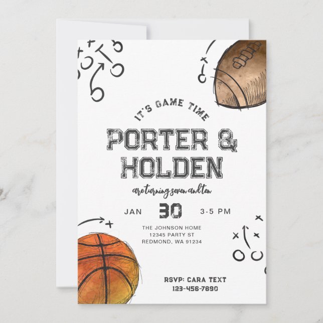Joint Sports Birthday Invitation  (Front)