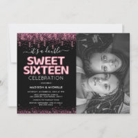 Joint Sweet Sixteen 16th Birthday Party Photo Invitation