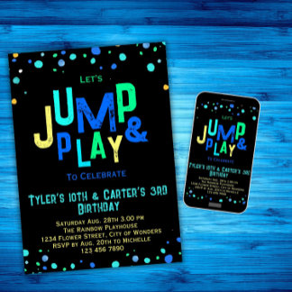 Joint Trampoline Birthday Invitation Sibling Party