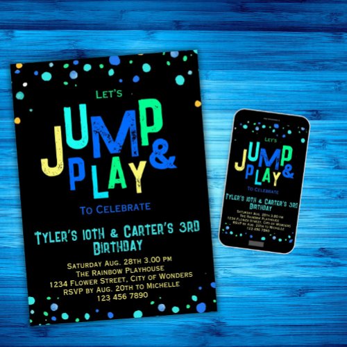 Joint Trampoline Birthday Invitation Sibling Party