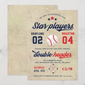 Joint Twin Baseball Birthday Invitation