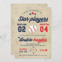 Joint Twin Baseball Birthday Invitation