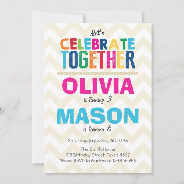 Joint twin birthday party invitation (Front)