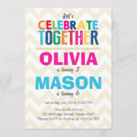 Joint twin birthday party invitation