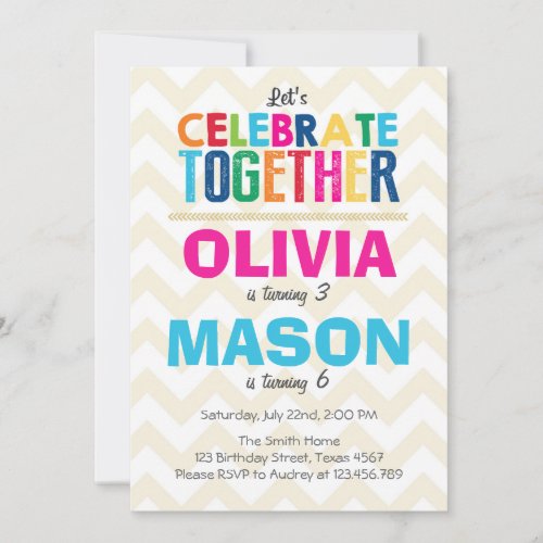 Joint twin birthday party invitation