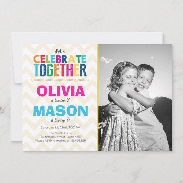 Joint twin birthday party invitation (Front)
