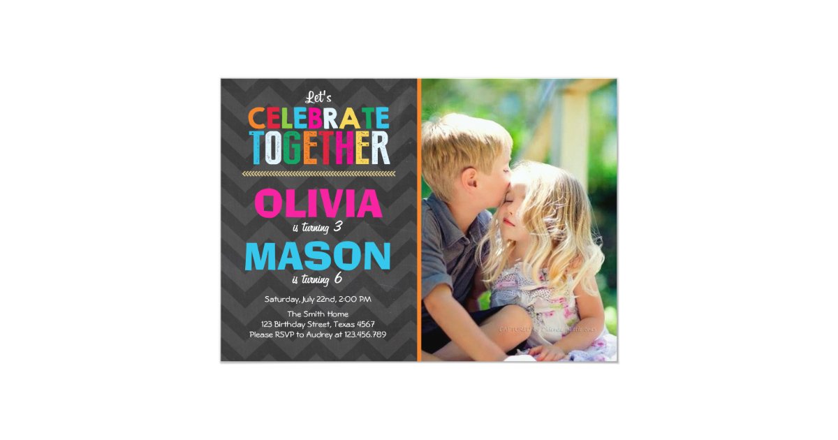 Joint Twin Birthday Party Invitation Boy Girl Zazzle Com