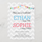 Joint twin birthday party invitation chevron (Front/Back)