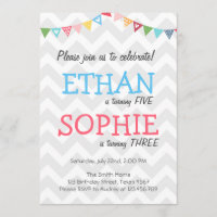 Joint twin birthday party invitation chevron