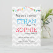 Joint twin birthday party invitation chevron (Standing Front)
