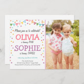 Joint twin birthday party invitation confetti (Front/Back)