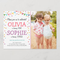 Joint twin birthday party invitation confetti