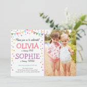 Joint twin birthday party invitation confetti (Standing Front)