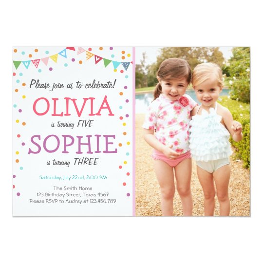 joint twin birthday party invitation confetti zazzle com