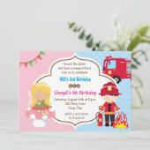 Joint Twin Birthday Party Invitation (Dual Theme) (Standing Front)