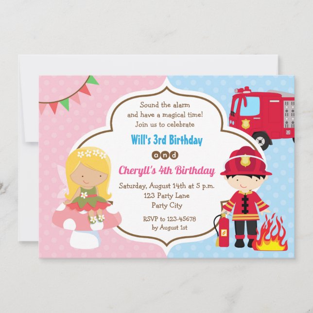Joint Twin Birthday Party Invitation (Dual Theme) (Front)