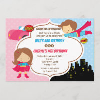 Joint Twin Birthday Party Invitation (Dual Theme)