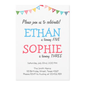 Joint twin birthday party invitation girl and boy