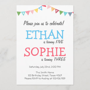 Joint twin birthday party invitation girl and boy