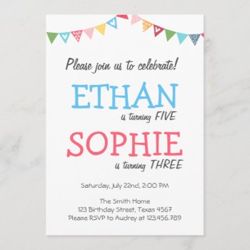 Joint Twin Birthday Party Invitation Girl And Boy by Anietillustration at Zazzle