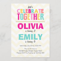 Joint twin birthday party invitation Girls Pink