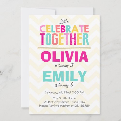 Joint twin birthday party invitation Girls Pink