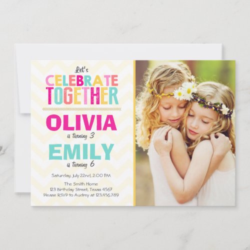 Joint twin birthday party invitation Girls Pink