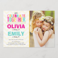 Joint twin birthday party invitation Girls Pink