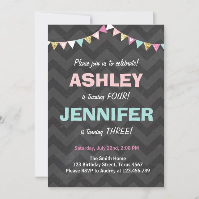 Joint twin birthday party invitation Twins Dual (Front)