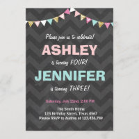 Joint twin birthday party invitation Twins Dual