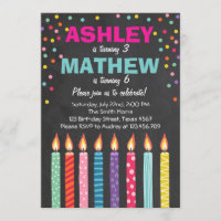 Joint twin birthday party invitation Twins Dual