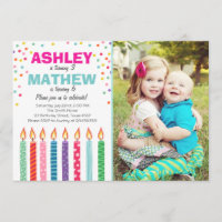 Joint twin birthday party invitation Twins Dual